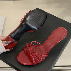 Ladies New Style <b>Red</b> Stiletto Peep Toe High <b>Heel</b> Slippers Open Toe Summer Casual Party with Sexy Mesh Outdoor - Product Image 4