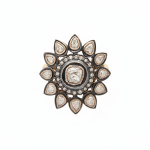 Bague en diamant Polki taille rose Bague en argent sterling 925 Bague florale Polki vintage avec bijoux non coupés de taille lointaine pour la vente en gros - Product Image 1