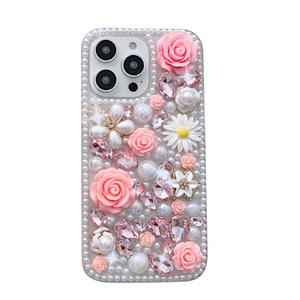 Lujo mujeres Rhinestone perla Margarita flor teléfono móvil caso celular Shell cubre para iPhone 15 Samsung A13 A14 A25 A34 A54 - Product Image 2
