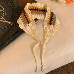 Foulard triangulaire de style ethnique Postiche tissée tricotée colorée Bandeau doux et mignon - Product Image 5