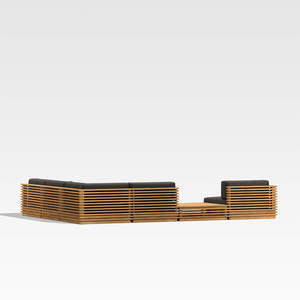 Sassanid กลางแจ้ง OEM ลานสวนชุด Batten 6 ชิ้นไม้สักรูปตัว L โซฟากลางแจ้งพร้อมโต๊ะกาแฟด้านข้าง - Product Image 2