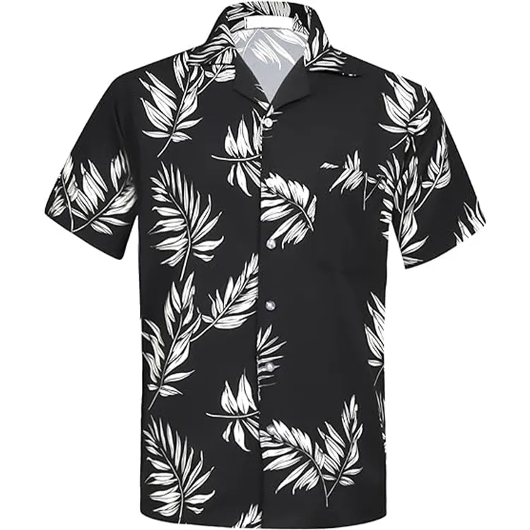 Venta caliente Popular botón abajo vacaciones personalizado impreso algodón Hawaiano Aloha camisas