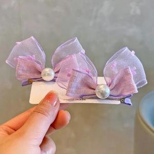 Sweet 2 pcs/set Cinta de doble cara Lazos para el cabello <span class=keywords><strong>Clips</strong></span> Niñas Perlas encantadoras Bowknot Niños Tiny Hairgrips Niños Aleación de cabello - Product Image 5