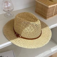 Topi Jerami Panama Vintage Model Datar Berlubang, Cetak Sablon, Unisex, Liburan Musim Panas di Tepi Laut, Gaya Koboi Barat, Pelindung Matahari, Ukuran Kepala 56-58CM