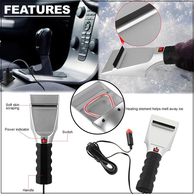 DC12V Car Electric Ice Scraper with LED Light Heated Windshield Snow Remover