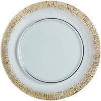 Assiettes à charger en verre à bord doré 2024, mariage en plein air, table à manger argentée, assiette en verre personnalisée, vente en gros
