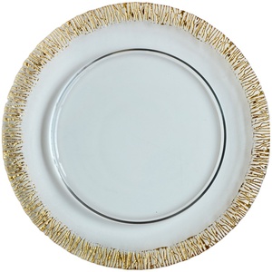 Assiettes à charger en verre à bord doré 2024, mariage en plein air, table à manger argentée, assiette en verre <span class=keywords><strong>personnalisée</strong></span>, vente en gros - Product Image 1
