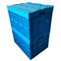 Grandes boîtes de rangement en plastique pliables, empilables et emboîtables de 165 L avec couvercles attachés