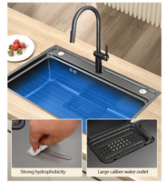 Évier de cuisine moderne multifonction à grande capacité en acier inoxydable 304 gris nano noir à encastrer avec robinet