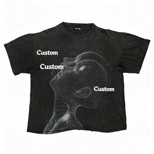 T-shirt décontracté de haute qualité avec impression DTG personnalisée, logo surdimensionné, 100% coton tricoté, manches courtes, poids lourd, lavage à l'acide, vintage - Product Image 2