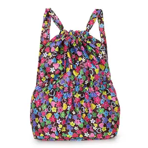 2023 Новое поступление, женский рюкзак с цветочным принтом, повседневная женская сумка, рюкзак из нейлона и полиэстера, сумка на шнурке