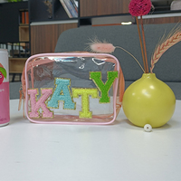 Sac de maquillage matelassé avec lettres roses, 10 pièces, pochette de soin de peau, en PVC, pour voyage, sacs cosmétiques transparents pour femmes
