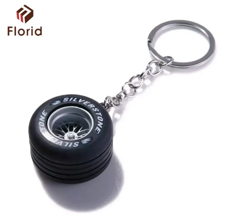 Metal Carriage Wheel Keychains 3D Rubber Key Chain Vehicle Wheel Key Chains Promotion Soft PVC Car Tire Keychain