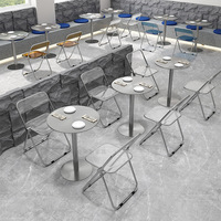 Chaise pliante industrielle transparente, plateau de table rond en acrylique, structure en acier inoxydable, ensemble de restaurant, café extérieur, salle à manger moderne