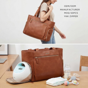 <span class=keywords><strong>Bolsa</strong></span> de Pañales para Bebé Recién Nacido de Gran Capacidad, Fabricada con Cuero Vegano, para Mamá, con Bolsillos Aislantes, para Guardar el Extractor de Leche Materna - Product Image 1