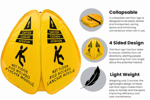 Señal de Advertencia de Piso Mojado Plegable de 4 Lados, Trilingüe (Inglés, Español, Francés), Señal de Seguridad de Piso Resbaladizo - Product Image 4
