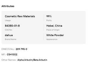 Alfa-Arbutina al por Mayor CAS 84380-01-8 99% Polvo Blanco para Aclarar la Piel, Materia Prima para Formulación de Cosméticos y Cuidado de la Piel - Product Image 6