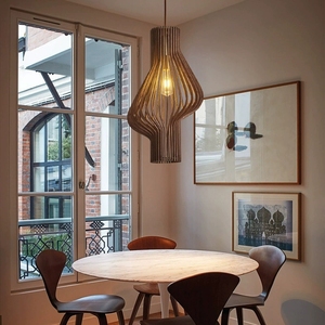 Lampe suspendue en bois à surface incurvée créative, luminaire artistique design, lampe de plafond suspendue pour cuisine, luminaire décoratif pour la maison - Product Image 6