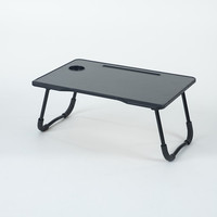 Table pliante pour ordinateur portable en bois de bureau, pieds en métal noir, table pliante réglable portable pour ordinateur portable pour lit