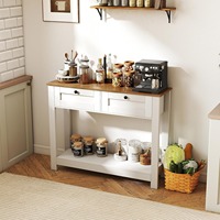 Table console d'entrée de style rustique blanc de luxe en bois avec 2 tiroirs, étagère ouverte, anti-bascule