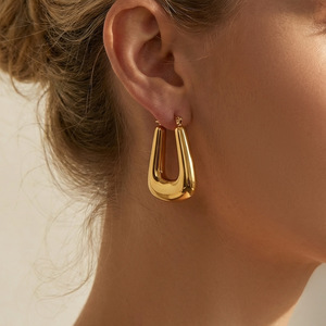 Pendientes Colgantes en Forma de U de Acero Inoxidable, Pendientes de Aro Geométricos Vintage en Oro para <span class=keywords><strong>Mujer</strong></span>, Joyería Única para Bodas, Fiestas y Uso Diario - Product Image 1