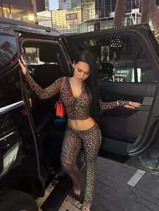 Floralcharet الخريف الشارع عارضة ليوبارد طباعة سحاب طويل الأكمام سترة السراويل الطويلة <span class=keywords><strong>2</strong></span> قطعة مجموعة - Product Image 6