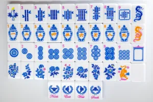 <span class=keywords><strong>Jeu</strong></span> de Mahjong américain de haute qualité en acrylique bleu de style chinois pour 4 personnes, respectueux de l'environnement, divertissement - Product Image 2