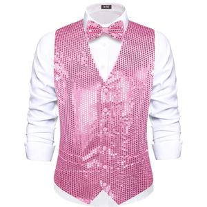 Hi-Tie <strong>Men's</strong> Slim Fit Sequins Vest V-Neck Shiny <strong>Christmas</strong> Party Dress Suit Stylish Vest <strong>Waistcoat</strong> - Product Image 5
