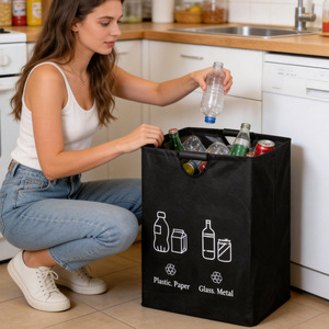 Foldable Recycling <b>Bin</b> Large Capacity Rectangular Polyester Indoor Storage Basket For Plastic Paper Glass <b>Metal</b> Waste Sorting - Product Image 4
