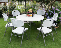 Table de banquet pliable durable et portable, table ronde en plastique à double pliage avec poignée de transport pour les fêtes en plein air, les mariages, les événements et la restauration