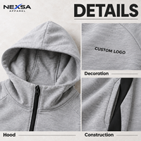 Sweat-shirts et sweats à capuche pour hommes personnalisés en gros, gris chiné, demi-zip, avec panneau latéral noir et motif lettres, en polycoton, style sportif athlétique