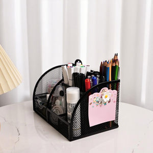 Organiseur de Bureau en Maille Métallique Noir de Haute Qualité à 7 Compartiments avec Support à Stylos et Tiroir de Rangement - Product Image 6