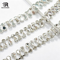 Applique chaîne de strass en verre à coudre, pierres marquise 3D à dos plat, garniture en cristal strass, patchs pour ceinture de mariée et décoration de chaussures