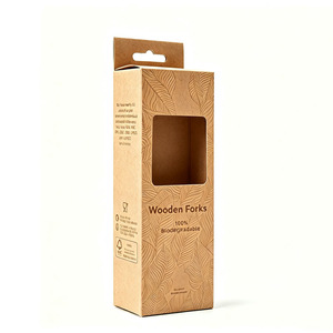 Boîte d'emballage en papier kraft avec fenêtre pour fourchettes en bois jetables, couteau et cuillère en bois biodégradables - Product Image 5