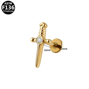 Boucles d'oreilles en forme d'épée étoilée en alliage de titane F136, hypoallergéniques, pour le cartilage de l'oreille, usage quotidien - Product Image 3