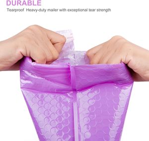 Sobres acolchados de burbujas de polietileno púrpura, bolsas de envío con espuma impermeable a prueba de golpes y rayas autoadhesivas - Product Image 4