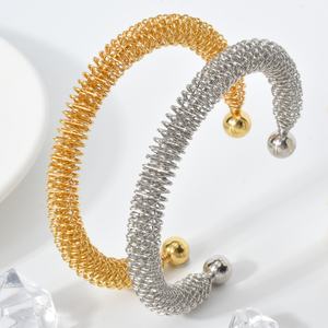 18K Gold Plated Stainless Steel Spring Twist <b>Cuff</b> <b>Bracelet</b> for Women - Product Image 1