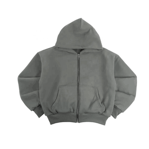 Sudadera con capucha para hombre, diseño liso, con logo personalizado, cierre corto con cremallera, color gris, de algodón, sin cordón, talla grande, en oferta. - Product Image 3