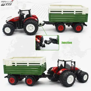 DWI Dowellin Mainan Kendaraan Traktor Rc Truk Pertanian dengan Trailer Mainan Kendaraan Elektronik dengan Lampu untuk Anak-anak
