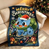 Couverture en flanelle rose Pokemon Gengar pour Noël, couverture mignonne de dessin animé pour enfants, couvertures imprimées personnalisées, couvertures chaudes d'hiver, taille king