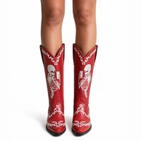 Bottes de cowgirl occidentales CHENO personnalisées avec logo, broderie tête de mort rouge, pour femme, Halloween, OEM, à bout pointu et talon épais