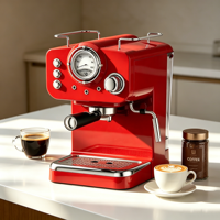 Machine à café expresso électrique 1100W au design rétro, couleur personnalisable, pression 15 bars, mousseur à lait automatique, buse vapeur, compatible capsules