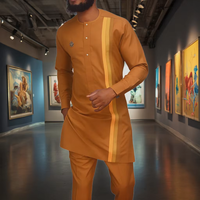 Europeo. Traje DE BODA africano para hombres Traje africano ajustado Traje de negocios de dos piezas Conjunto de boda para hombres Naranja (Top + Pantalones)