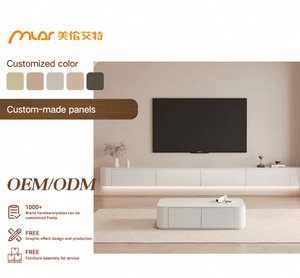 Meuble <span class=keywords><strong>TV</strong></span> Mural en Bois Massif et Table Basse Combinaison Minimaliste Moderne Style Crème Suspendu - Product Image 1
