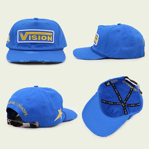 レトロビンテージディストレススブリム刺繍パッチ非構造化ロープロファイルコットン野球帽レザーストラップ付き - Product Image 3