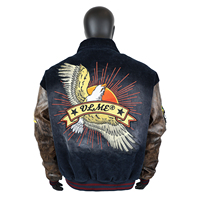 Veste de baseball oversize en velours côtelé pour homme avec manches en cuir PU et patch brodé chenille Aigle, style streetwear hip-hop