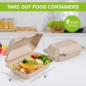 Vỏ sò đưa ra thực phẩm container 100% <span class=keywords><strong>compostable</strong></span> dùng một lần để đi 9x6 inch mía bã mía Hộp Ăn Trưa - Product Image 2