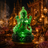 Sculpture de 23 cm en émail vert Tara écologique de qualité supérieure, gravée, translucide, émeraude, art bouddhiste, statue pour la décoration de la maison