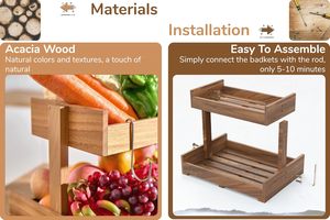 Organizador de Frutas y Verduras de 2 Niveles, Cesta Grande de Madera de Acacia para Mostrador de <span class=keywords><strong>Cocina</strong></span> - Product Image 4