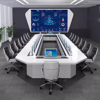 Table de conférence modulaire carrée moderne personnalisée pour hôtel, table de négociation vidéo multi-personnes pour centre de commandement avec chaises